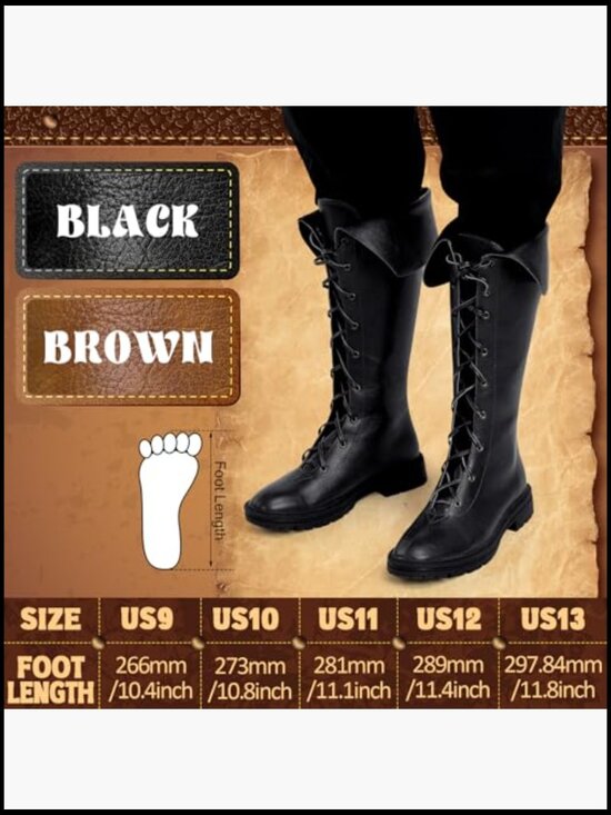 Medieval Renaissance Boots Viking Pirate Gothic Faux Leather High Tube Costume main image 6